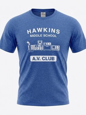 Stranger Things Hawkins Middle School A.V. Club T-Shirt | Blue XL Gildan